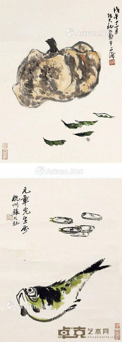 张大壮 鱼乐疏泉 50×38cm×2