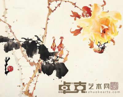 赵少昂 黄玫瑰瓢虫 30×37cm