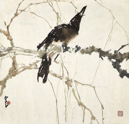 赵少昂 雪柳八哥