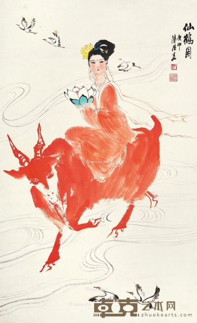 刘济荣 仙鹤图 82×50.5cm