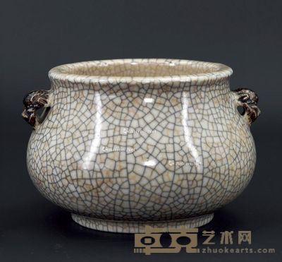 清中期 哥釉兽耳炉 直径13cm