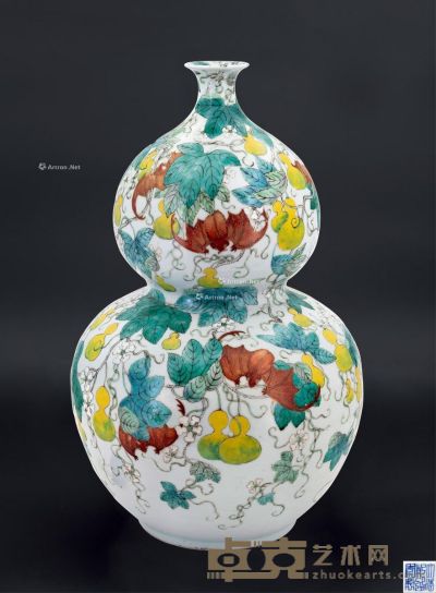 清同治 粉彩“福禄万代”葫芦瓶 高47cm