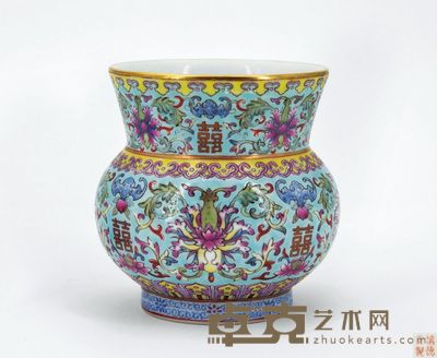 清道光 松石绿地粉彩描金渣斗 直径9cm