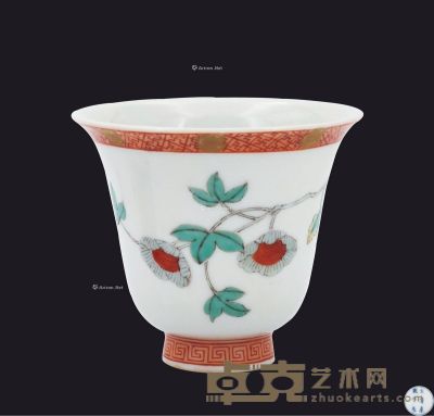 清康熙 五彩花卉杯 直径7cm