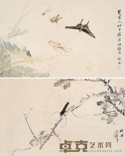史济川 花卉草虫 25×40cm×2
