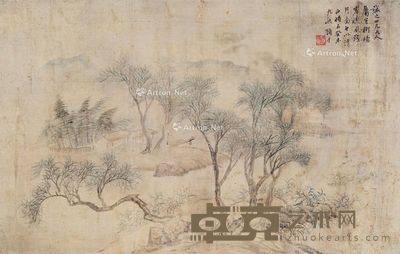 顾沄 溪山钓艇 26.5×42cm
