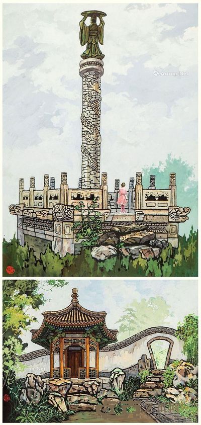 郝永明 水粉风景画 尺寸不一