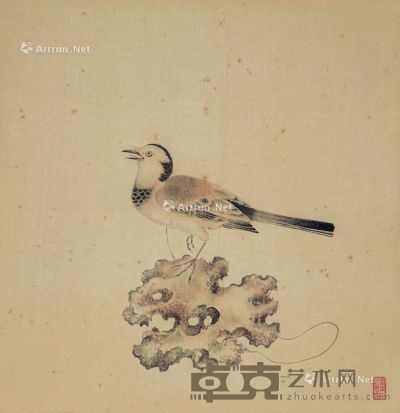 佚名 寿石翠鸟 30×29cm