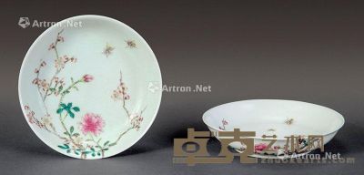 清 粉彩花卉纹盘 （2件） 直径13cm