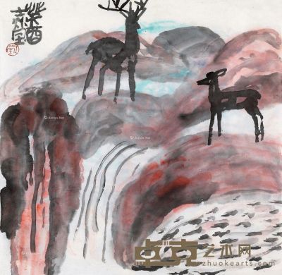 张士莹 癸酉年写双鹿 53×52cm