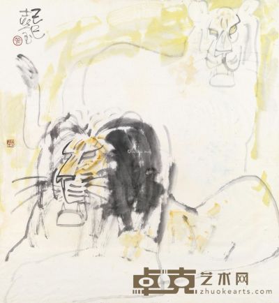 张士莹 虎与狮子 76×83cm