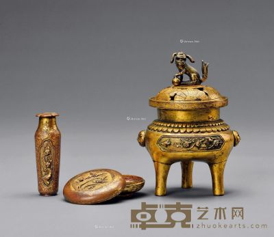 清乾隆 宫廷铜鎏金炉瓶三事 （一组） 高13.8cm；高7.6cm；直径5.6cm