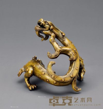 清中期 铜雕螭龙笔架 高11.8cm