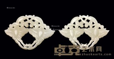清中期 白玉雕天鹅珮 （一对） 长6.7cm；宽4.7cm