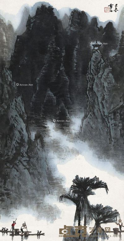 白雪石 漓江泛舟 67×35cm