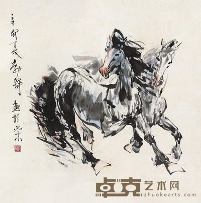 刘勃舒 双骏图 69×68cm