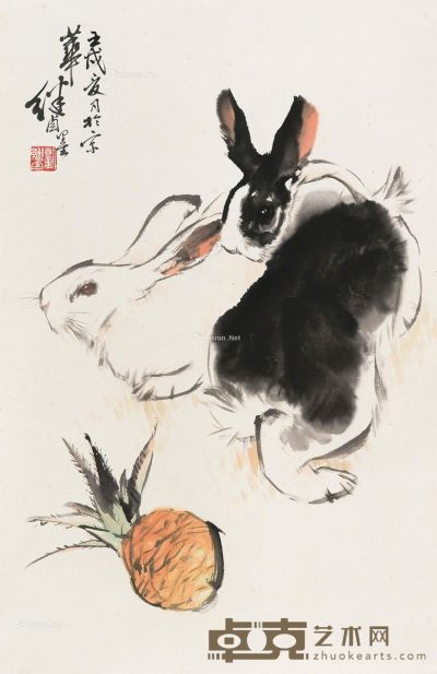 刘继卣 双兔图 68.5×44.5cm