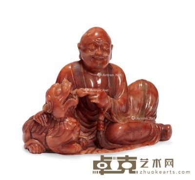 民国 寿山石雕戏狮罗汉 长12cm