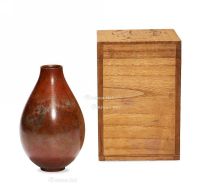 昭和时期 「长川谷雅山」制铜髹漆胆式瓶