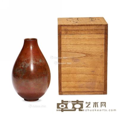 昭和时期 「长川谷雅山」制铜髹漆胆式瓶 高14cm
