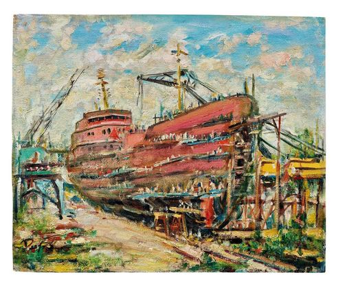 上海船厂 油彩 画布