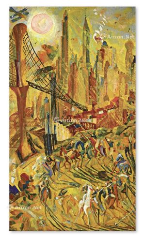 1932年作 工业之轮在纽约 油画画布