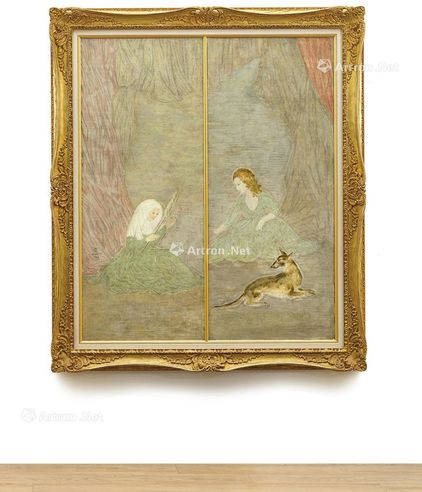 1925年作 织女与猎犬（双联作） 油画画布