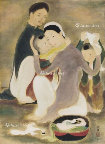 约1938-1940年作 家庭 水墨水粉绢本