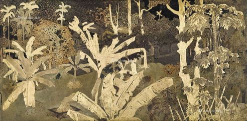 1930年作 漆盒（越南景色） 漆画木板