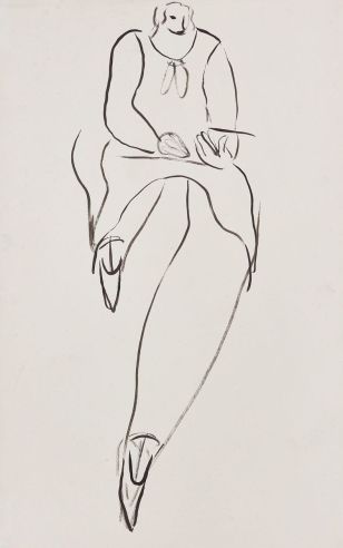 1930年代作 作画女子 碳笔 纸本