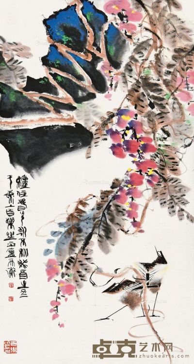 韩天衡 花鸟 47×89cm