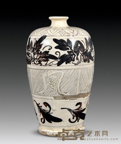 明早 白釉剔刻梅瓶 (一件) 高26cm