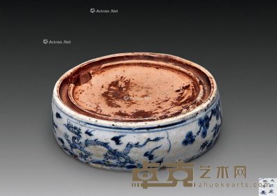明 “大明成化年制”款青花龙纹瓷砚 （一件） 径14cm