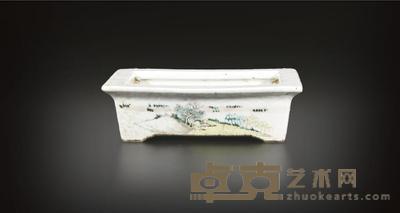 晚清 浅降彩小山款水仙盘 17.5×11.5×5.5cm