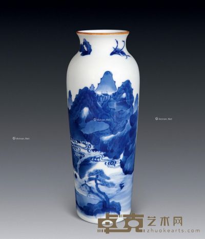 康熙 青花山水象腿瓶 高22.8cm；口径6.1cm