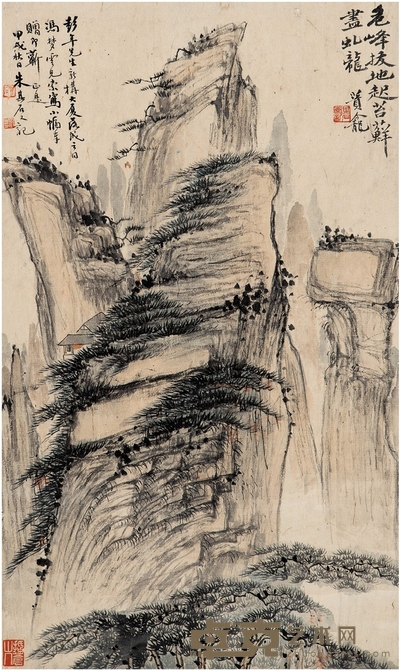 朱其石 危峰虬龙图 77.5×32cm