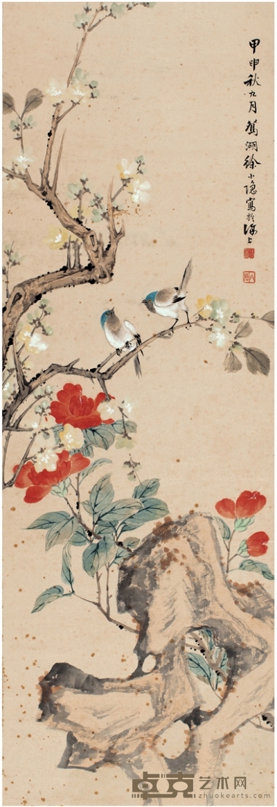 徐小隐 花间鸟戏图 102×34.5cm