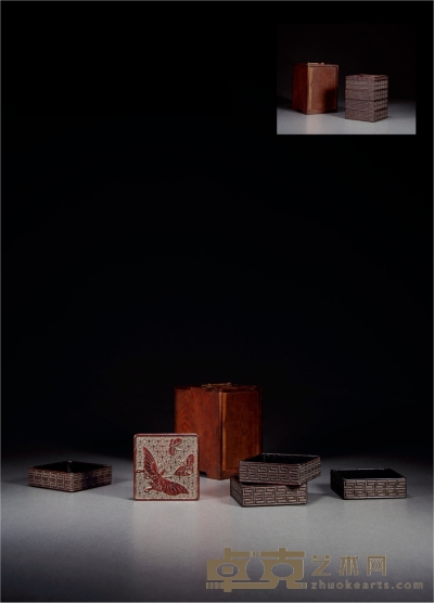 清·红木仿剔犀多层盖盒 高11.9cm；长8.9cm；宽8.9cm