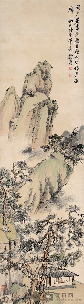 吴俊 春山著书图 121.5×34cm