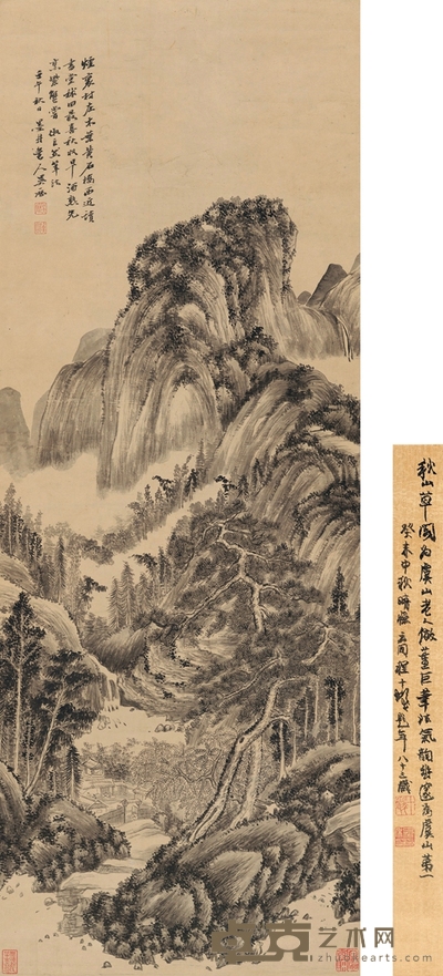 吴历 秋山草阁图 124.5×46.5cm