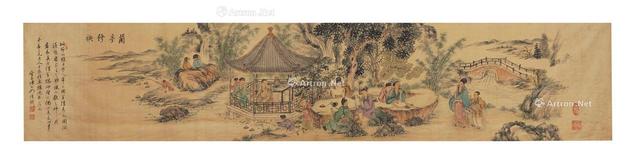 Gathering at the Lanting Orchid Pavilion Handscroll ink and color on silk