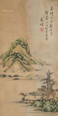 1557年作 青绿山水 立轴 设色纸本