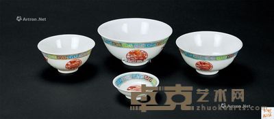 晚清/民国 海水龙凤纹碗 (四个一组) 直径6.8-12.8cm
