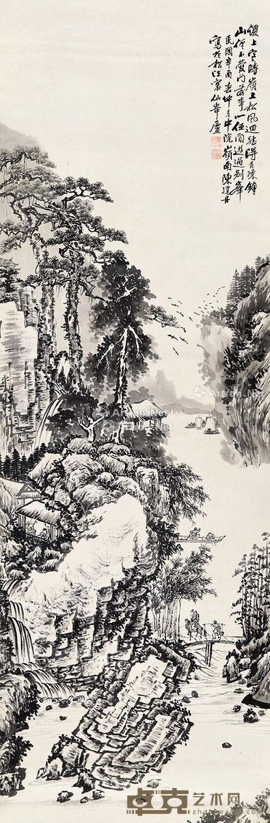 陈莲舟 山林隐居 126×41cm