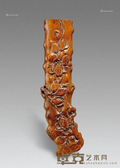 清 竹根雕玉堂富贵臂搁 长23.5cm