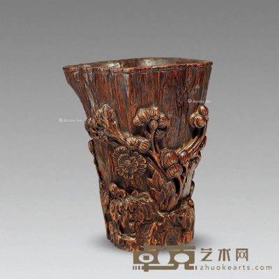 清 沉香木雕秋菊杯 高11.5cm
