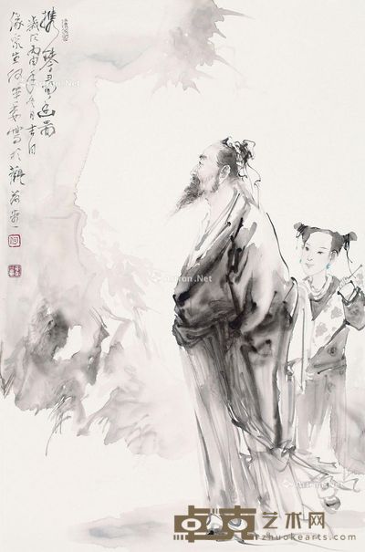 何军委 携琴寻幽图 68×45cm