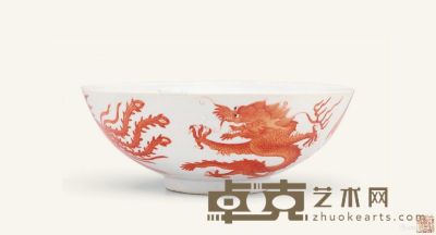 清 矾红龙凤纹碗 直径18cm；高7cm