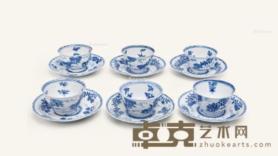 清康熙 青花茶具套装 茶杯直径7.5cm；高4.5cm；托盘直径12.5cm