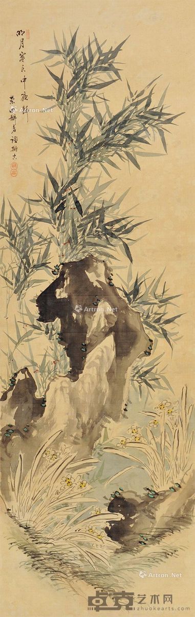 佚名 竹石图 135×43cm